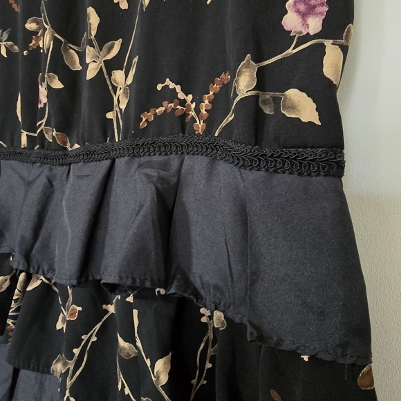 Vintage Floral Black Skirt with Ruffle Hem - Picture 4 of 6